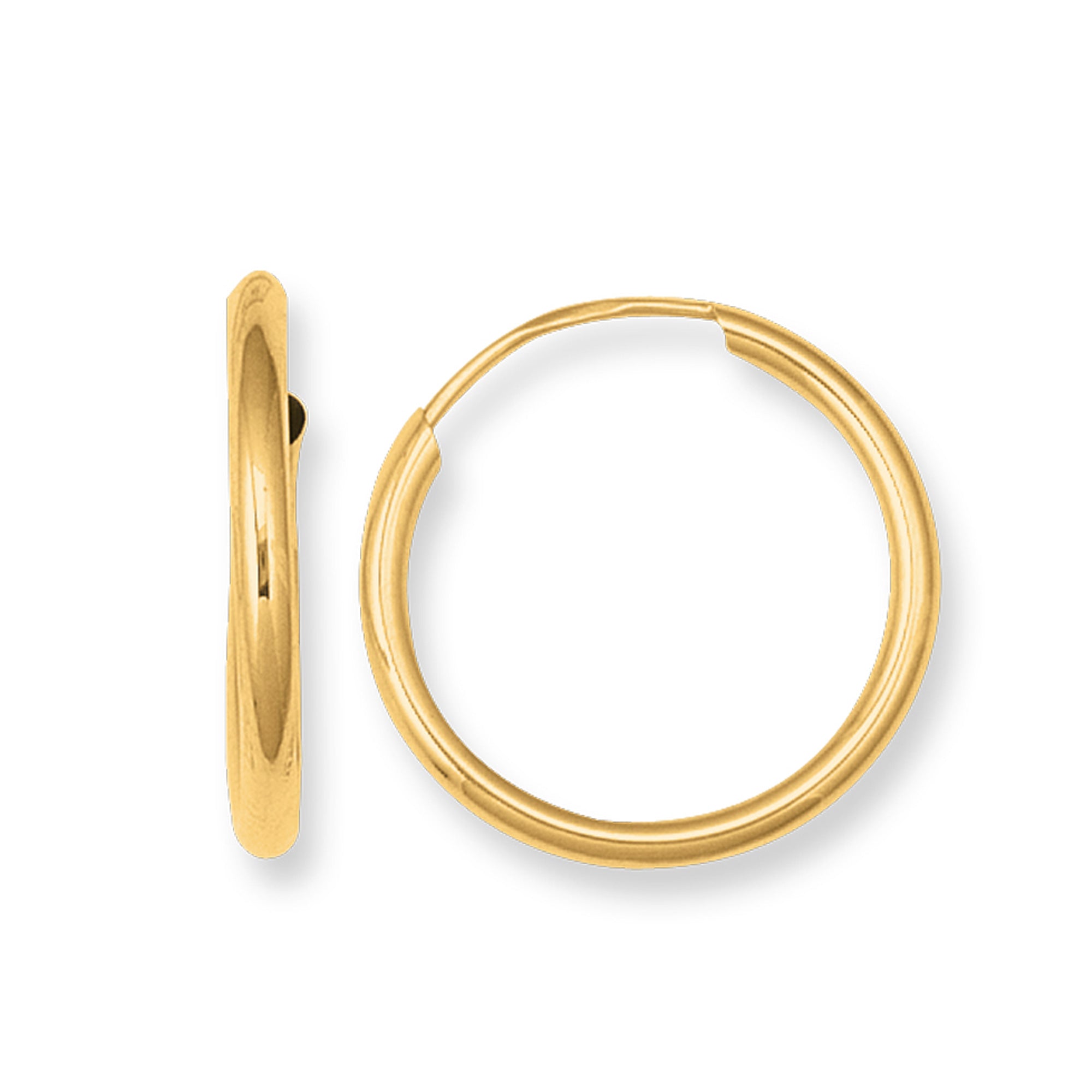 14K Yellow Gold Endless Round Hoop Earrings fine designer jewelry for men and women