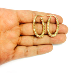 14K Yellow Gold Shiny Oval Shape Twists Hoop Earrings, Length 35mm fine designer jewelry for men and women