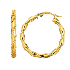14K Yellow Gold Round Type Twisted Hoop Earrings, Diameter 28mm fine designer jewelry for men and women