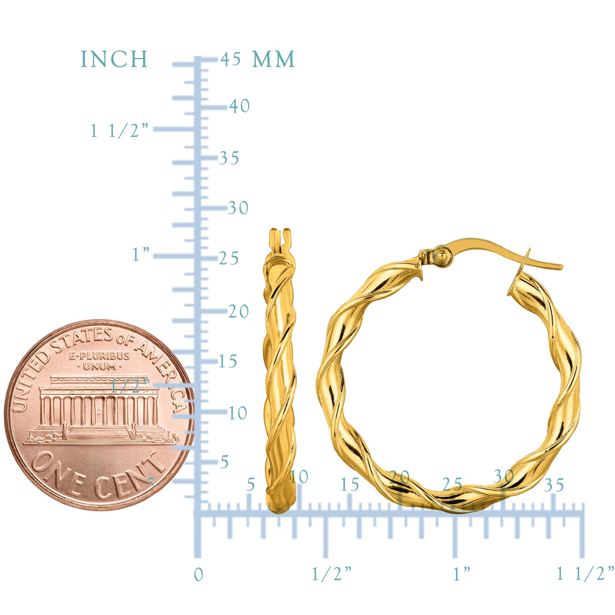 14K Yellow Gold Round Type Twisted Hoop Earrings, Diameter 28mm fine designer jewelry for men and women