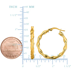 14K Yellow Gold Round Type Twisted Hoop Earrings, Diameter 28mm fine designer jewelry for men and women
