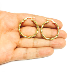 14K Yellow Gold Round Type Twisted Hoop Earrings, Diameter 28mm fine designer jewelry for men and women