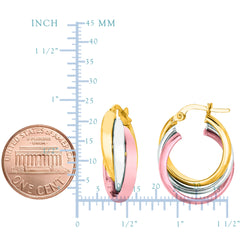 14K Yellow And White Rose Gold Triple Row Hoop Earrings fine designer jewelry for men and women