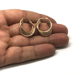 14K Yellow And White Rose Gold Triple Row Hoop Earrings fine designer jewelry for men and women