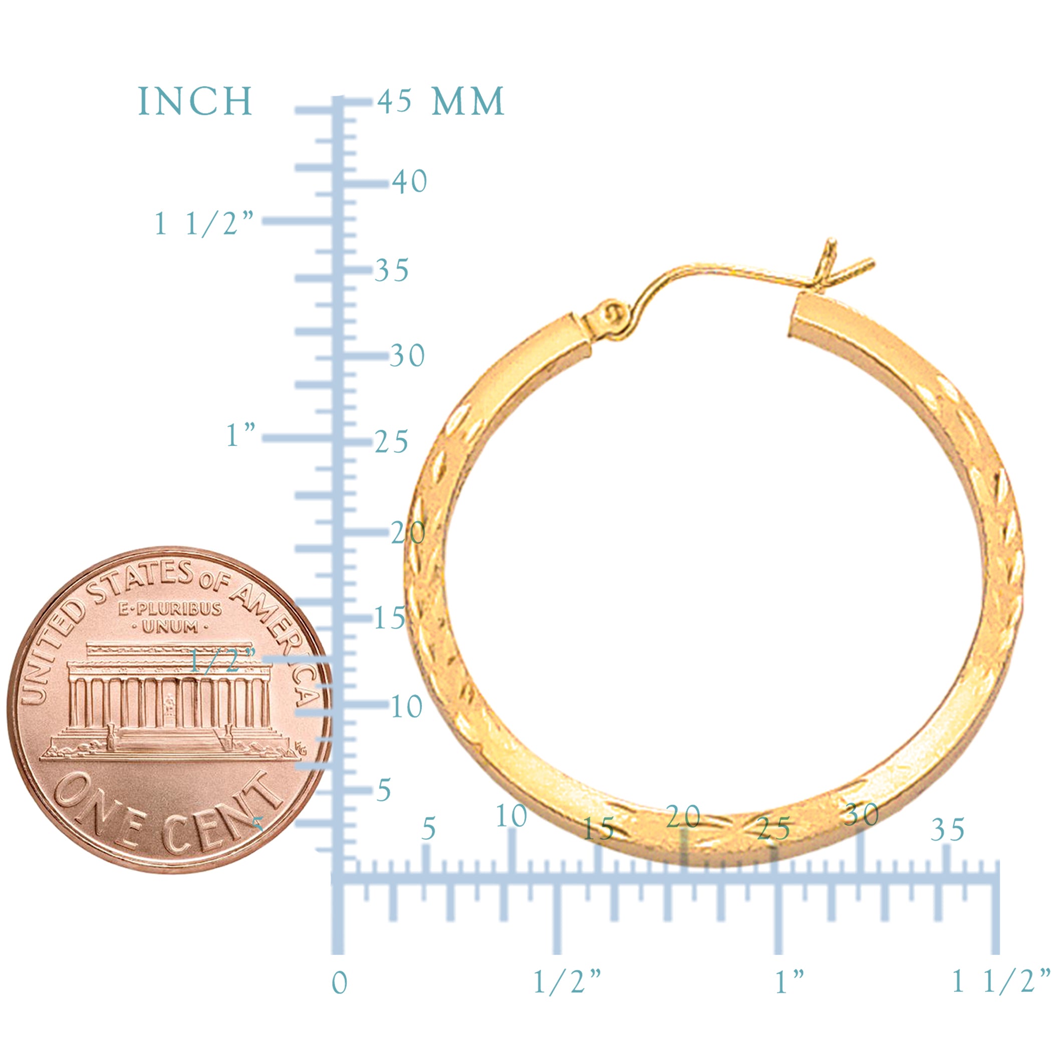 14K Yellow Gold Diamond Cut Square Tube Hoop Earrings, Diameter 35mm fine designer jewelry for men and women