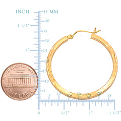 14K Yellow Gold Diamond Cut Square Tube Hoop Earrings, Diameter 35mm fine designer jewelry for men and women