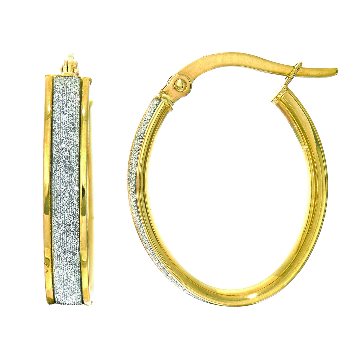 14k Gold Oval Glitter Hoop Earrings, Diameter 15mm fine designer jewelry for men and women