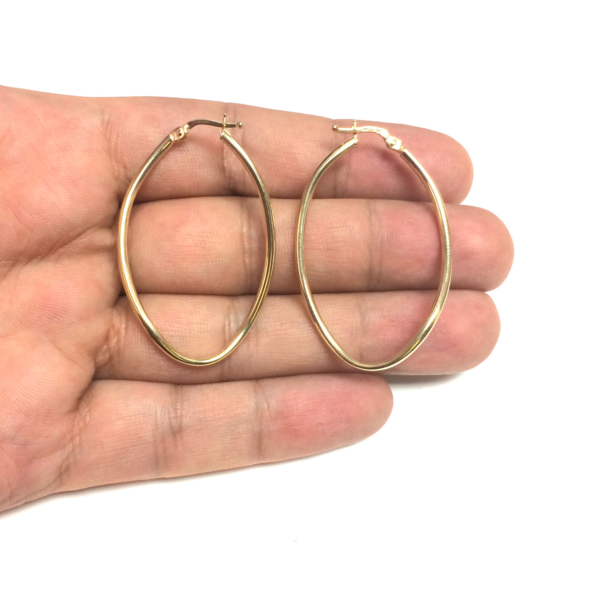 14K Yellow Gold Twisted Oval Infinity Hoop Earrings fine designer jewelry for men and women