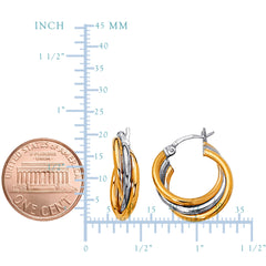 14K Yellow And White Gold Two Tone Triple Row Hoop Earrings, Diameter 20mm fine designer jewelry for men and women
