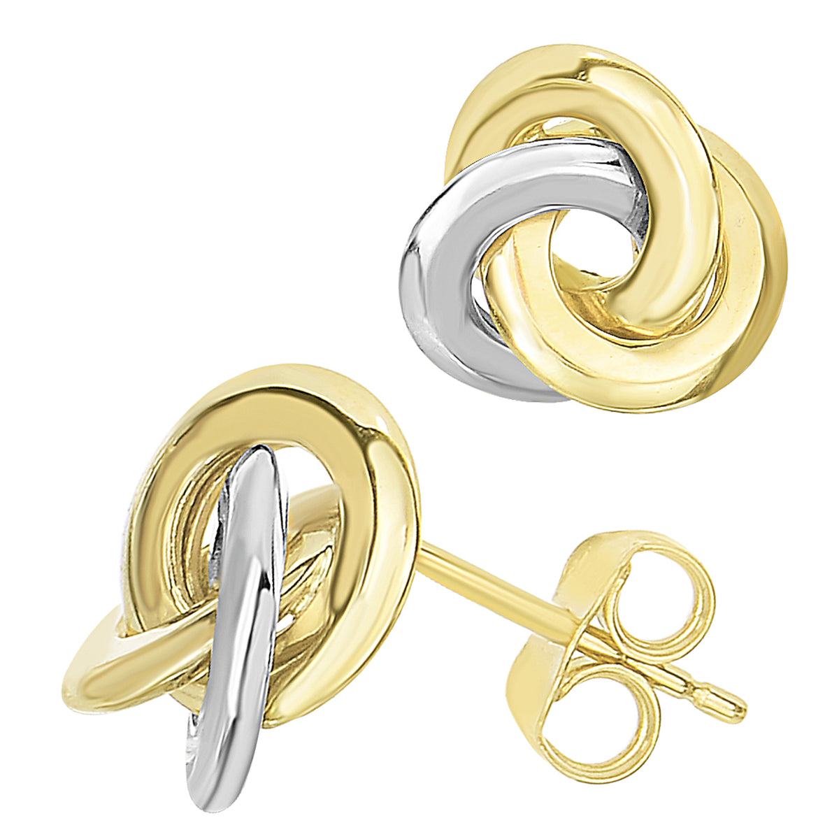 14k Two Tone Gold Love Knot Style Stud Earrings, 11mm fine designer jewelry for men and women