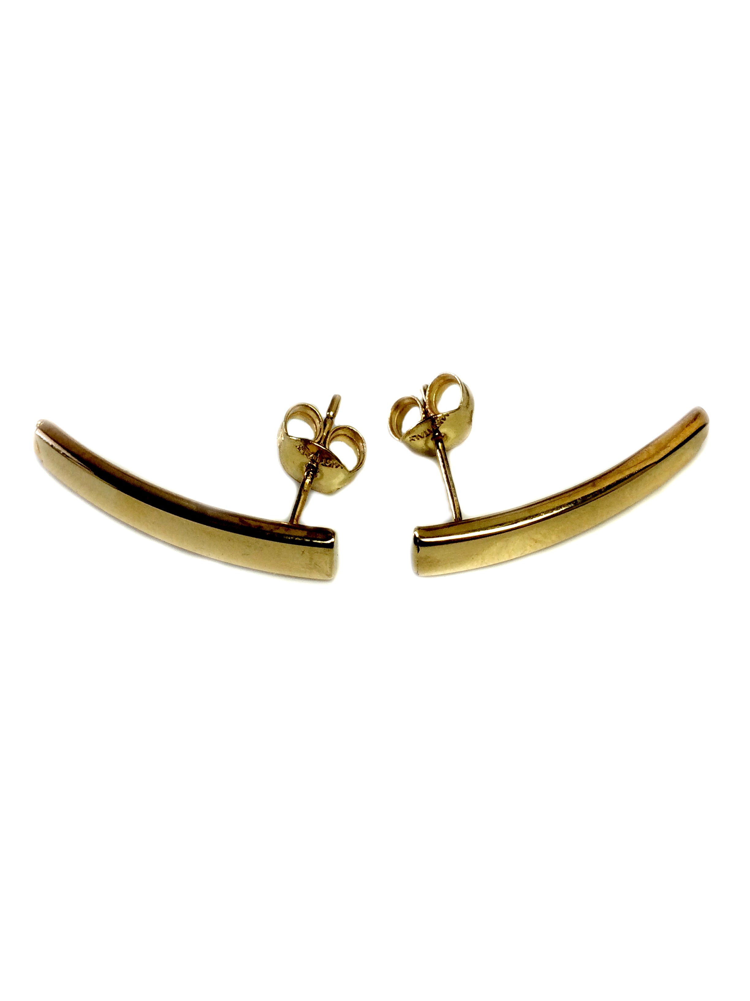 14k Yellow Gold Curved Tube Rectangular Climber Bar Style Stud Earrings