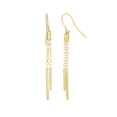 14K Yellow Gold Shiny And Diamond Cut Cylinders On Chain Drop Earrings fine designer jewelry for men and women