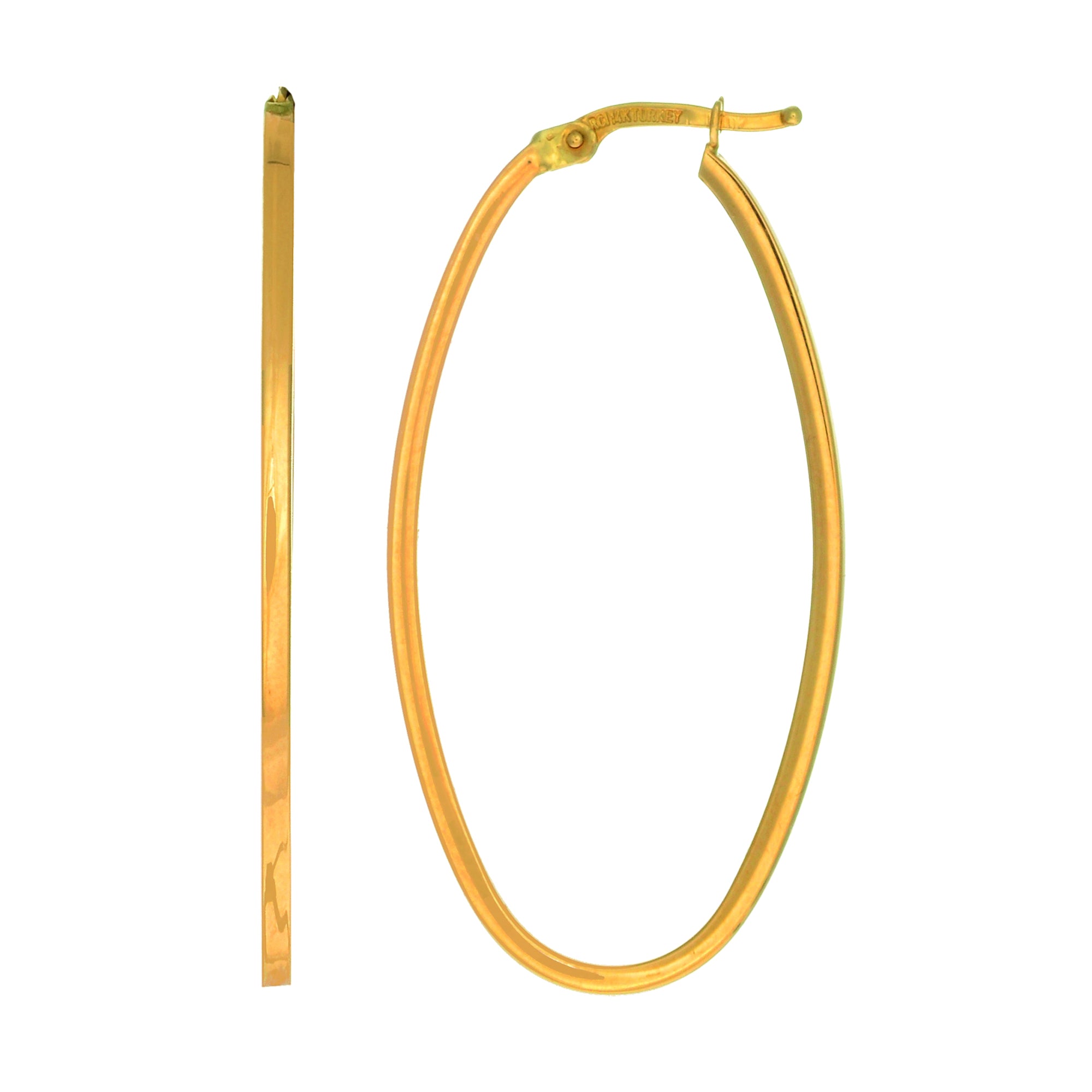 14K Yellow Gold High Polished Square Tube Oval Hoop Earrings fine designer jewelry for men and women