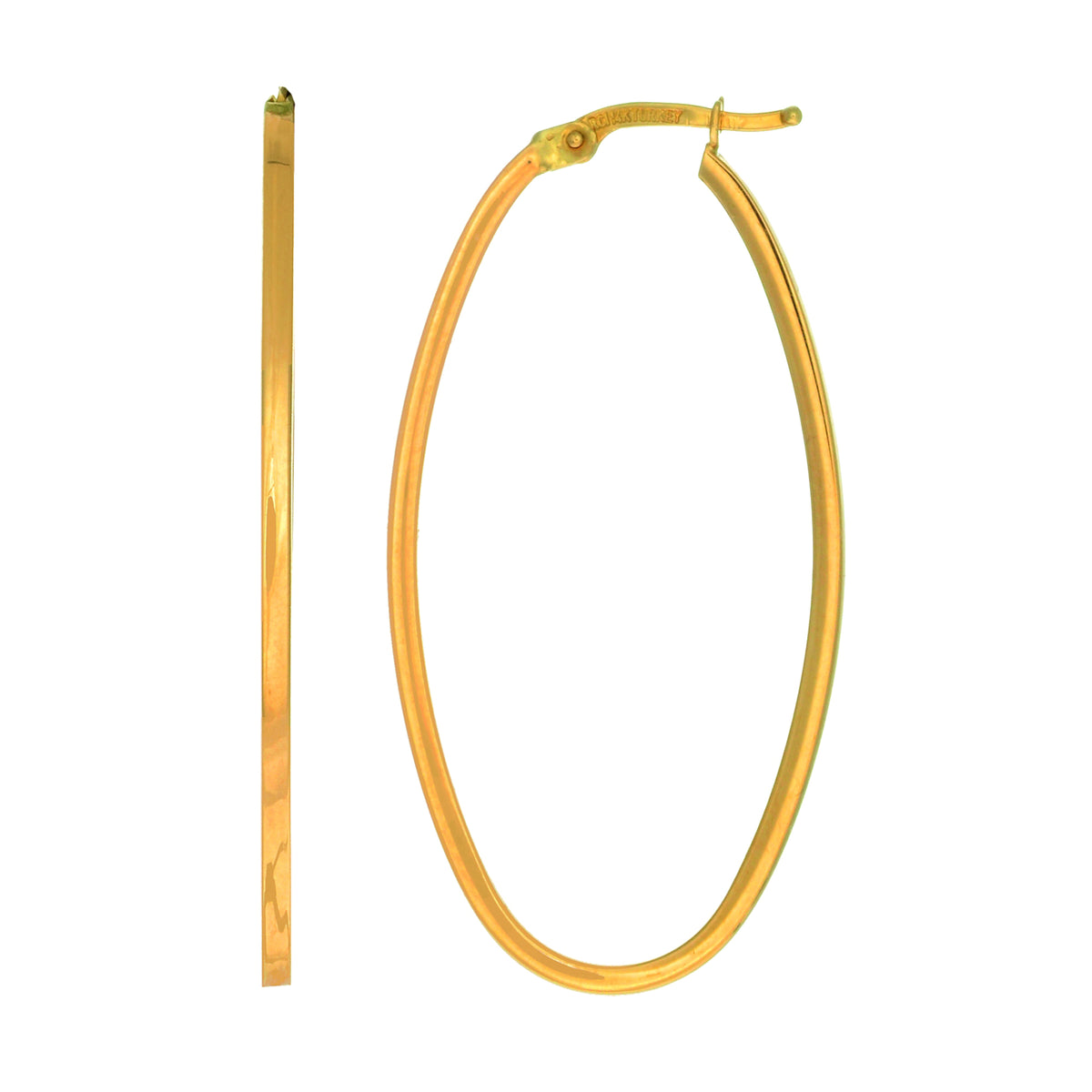14K Yellow Gold High Polished Square Tube Oval Hoop Earrings fine designer jewelry for men and women