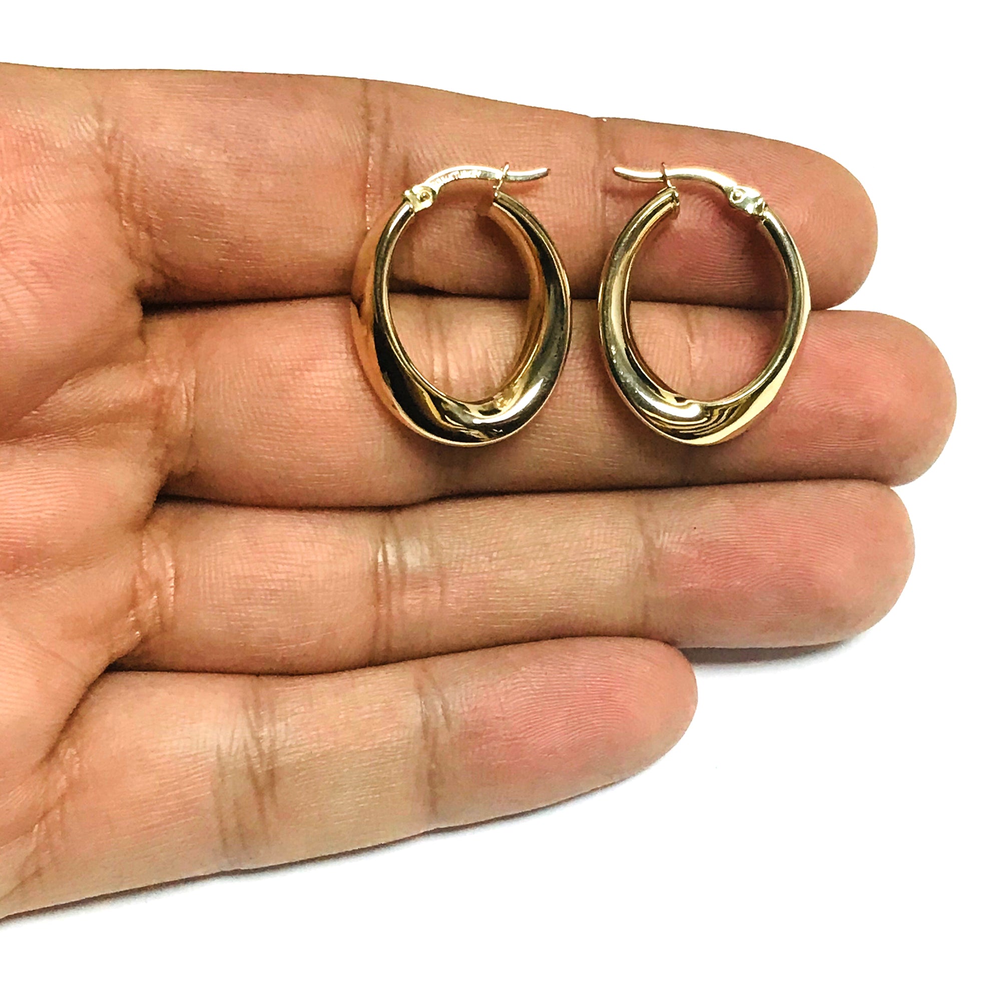 14K Yellow Gold Graduated Oval Shape Hoop Earrings fine designer jewelry for men and women