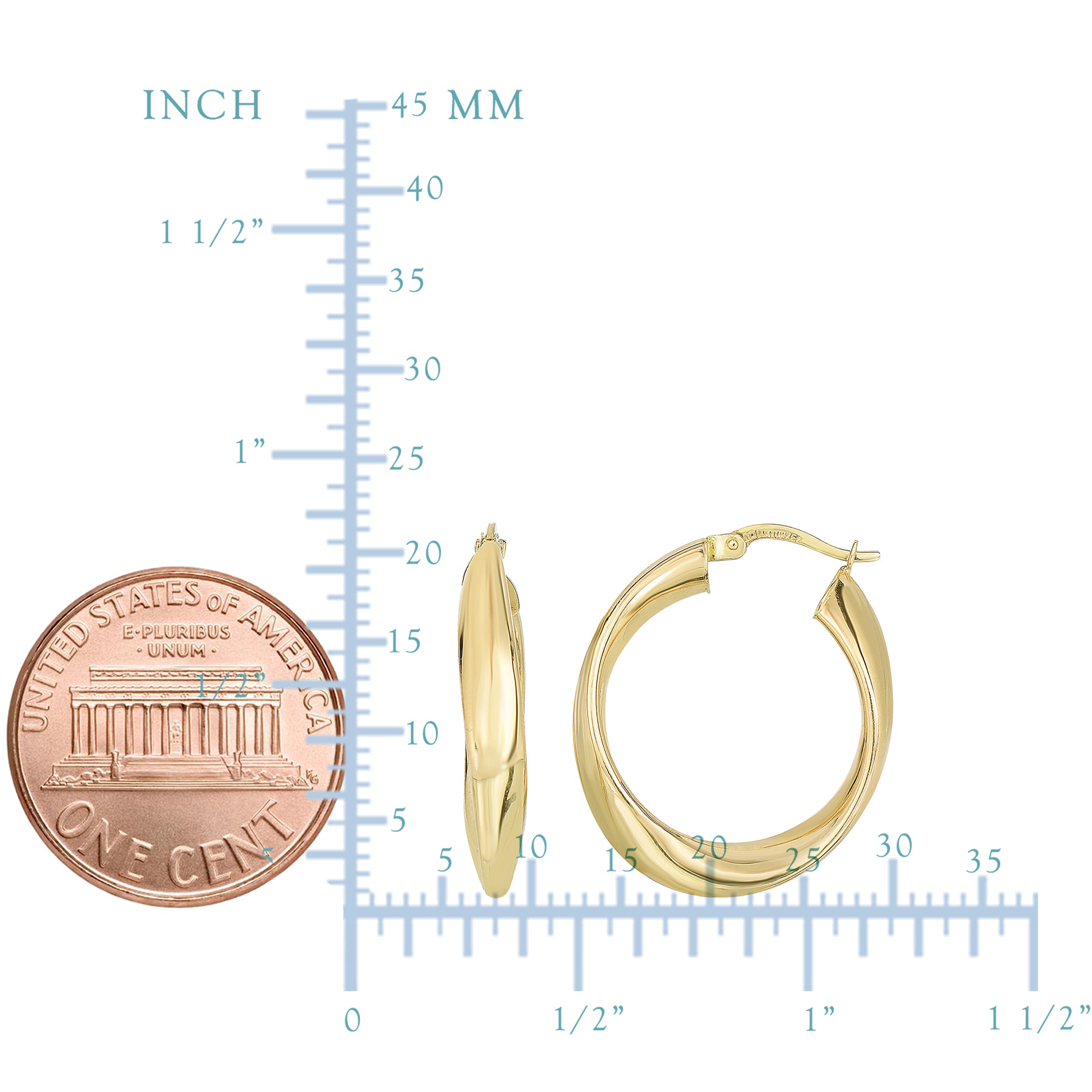 14K Yellow Gold Shiny Twisted Oval Hoop Earrings, Diameter 21mm fine designer jewelry for men and women