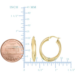 14K Yellow Gold Shiny Twisted Oval Hoop Earrings, Diameter 21mm fine designer jewelry for men and women