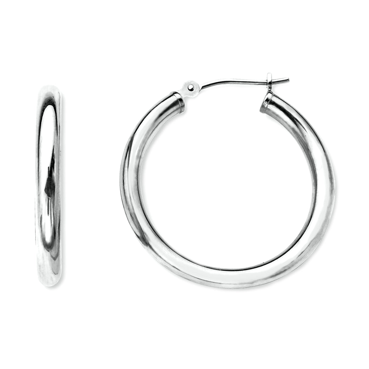 14K White Gold 2MM Shiny Round Tube Hoop Earrings fine designer jewelry for men and women