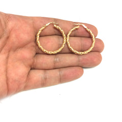 14K Yellow Gold Matt Textured Round Hoop Earrings, Diameter 30mm fine designer jewelry for men and women