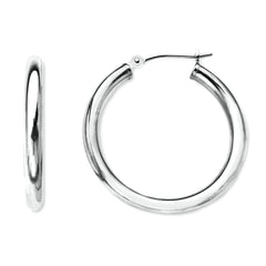 14K White Gold 2MM Shiny Round Tube Hoop Earrings fine designer jewelry for men and women