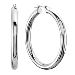 14K White Gold 4MM Shiny Round Tube Hoop Earrings fine designer jewelry for men and women