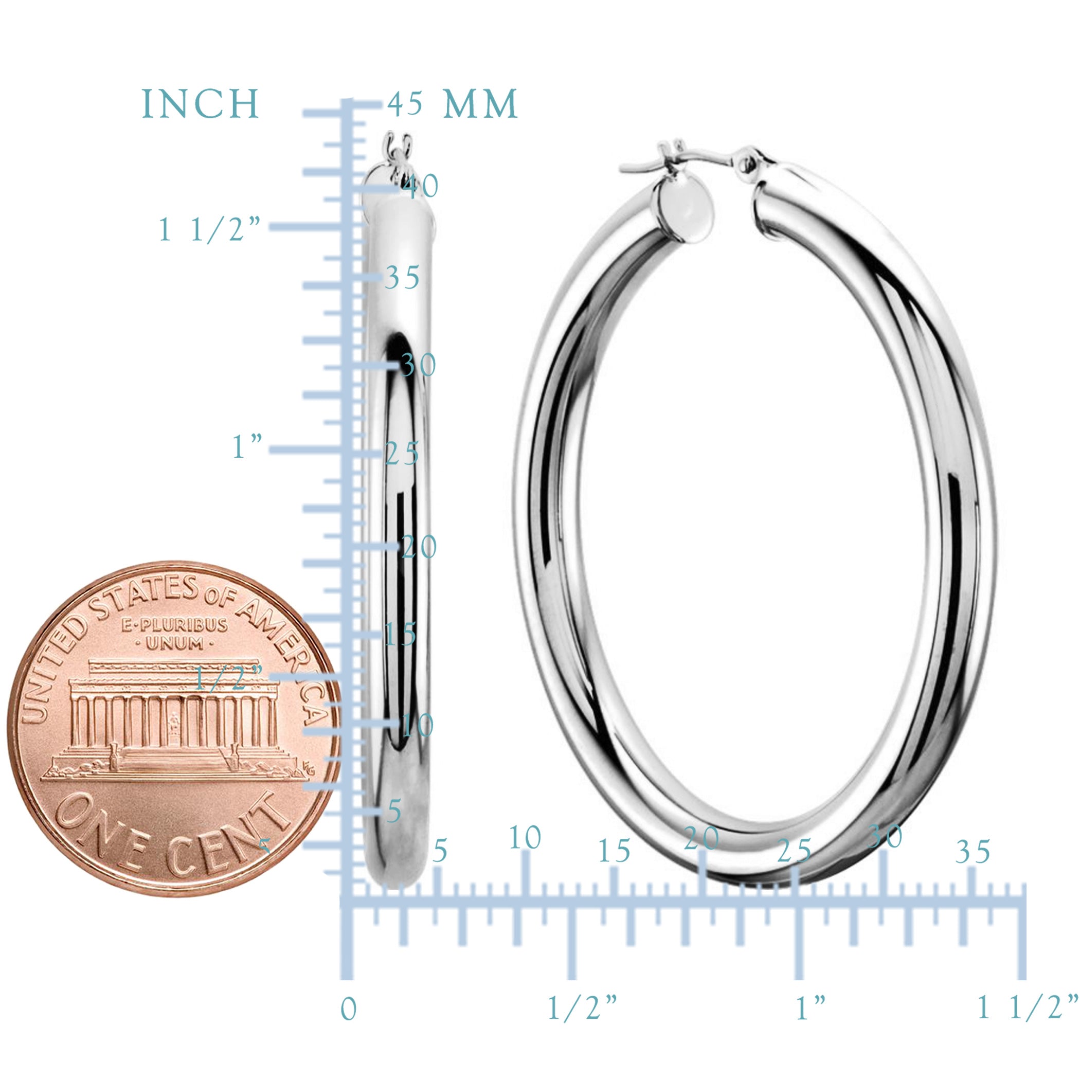 14K White Gold 4MM Shiny Round Tube Hoop Earrings fine designer jewelry for men and women