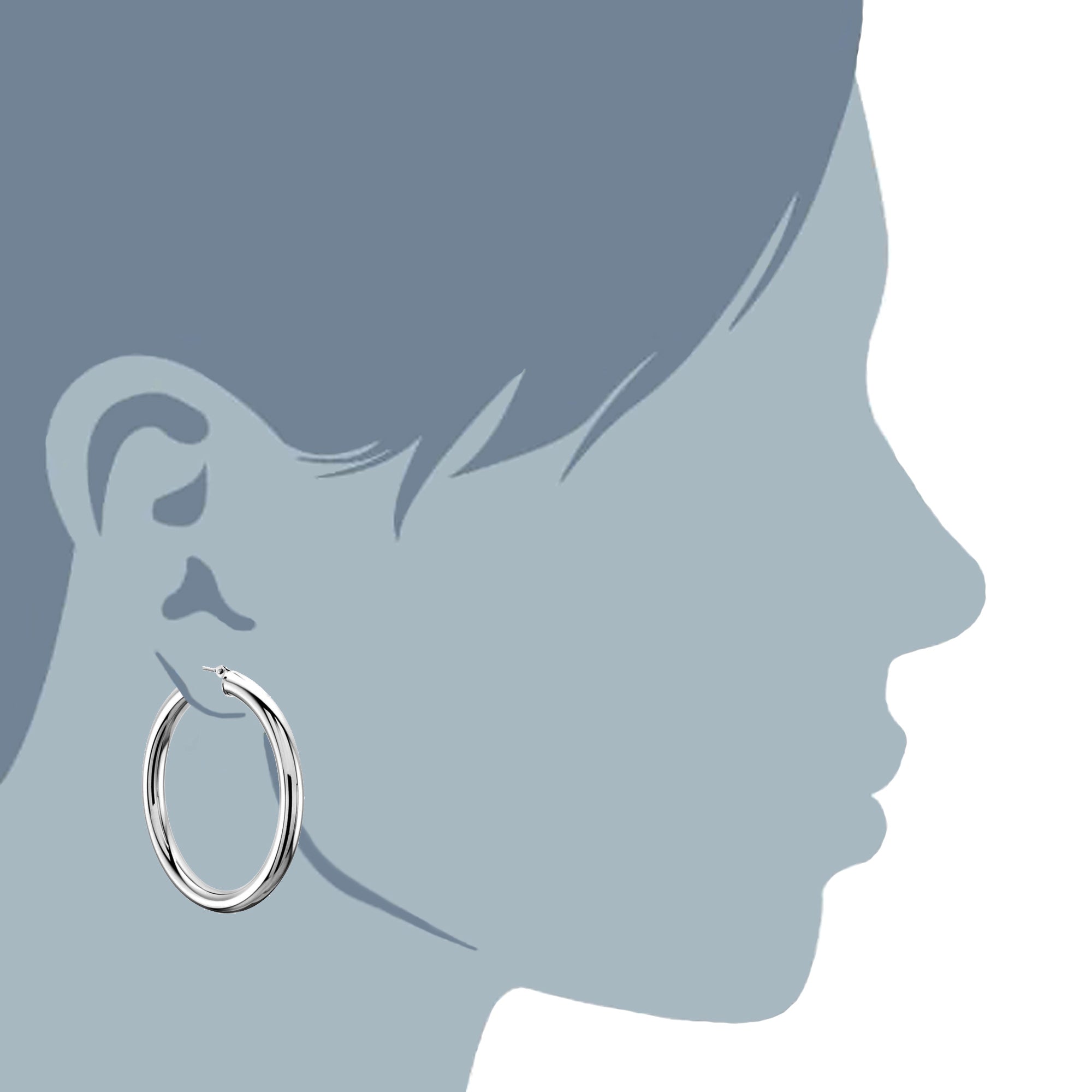 14K White Gold 4MM Shiny Round Tube Hoop Earrings fine designer jewelry for men and women
