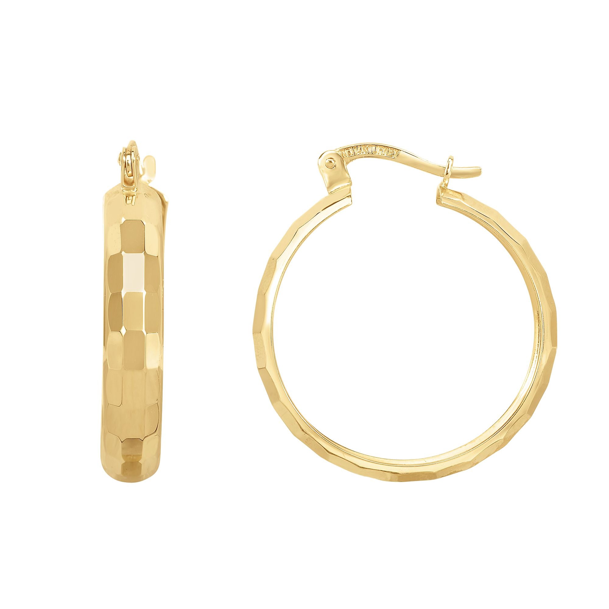 14K Gold Reflective Rectangular Hoop Earrings, Diameter 22mm fine designer jewelry for men and women