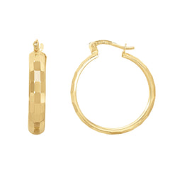 14K Gold Reflective Rectangular Hoop Earrings, Diameter 22mm fine designer jewelry for men and women