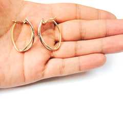 14K Yellow And White Gold Diamond Cut Two Tone Infinity Oval Hoop Earrings fine designer jewelry for men and women