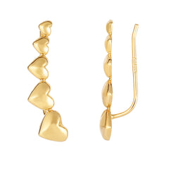 14K Yellow Gold Graduated Heart Series Climber Earrings fine designer jewelry for men and women