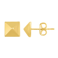 14K Gold Yellow Pyramid Style Stud Earrings fine designer jewelry for men and women