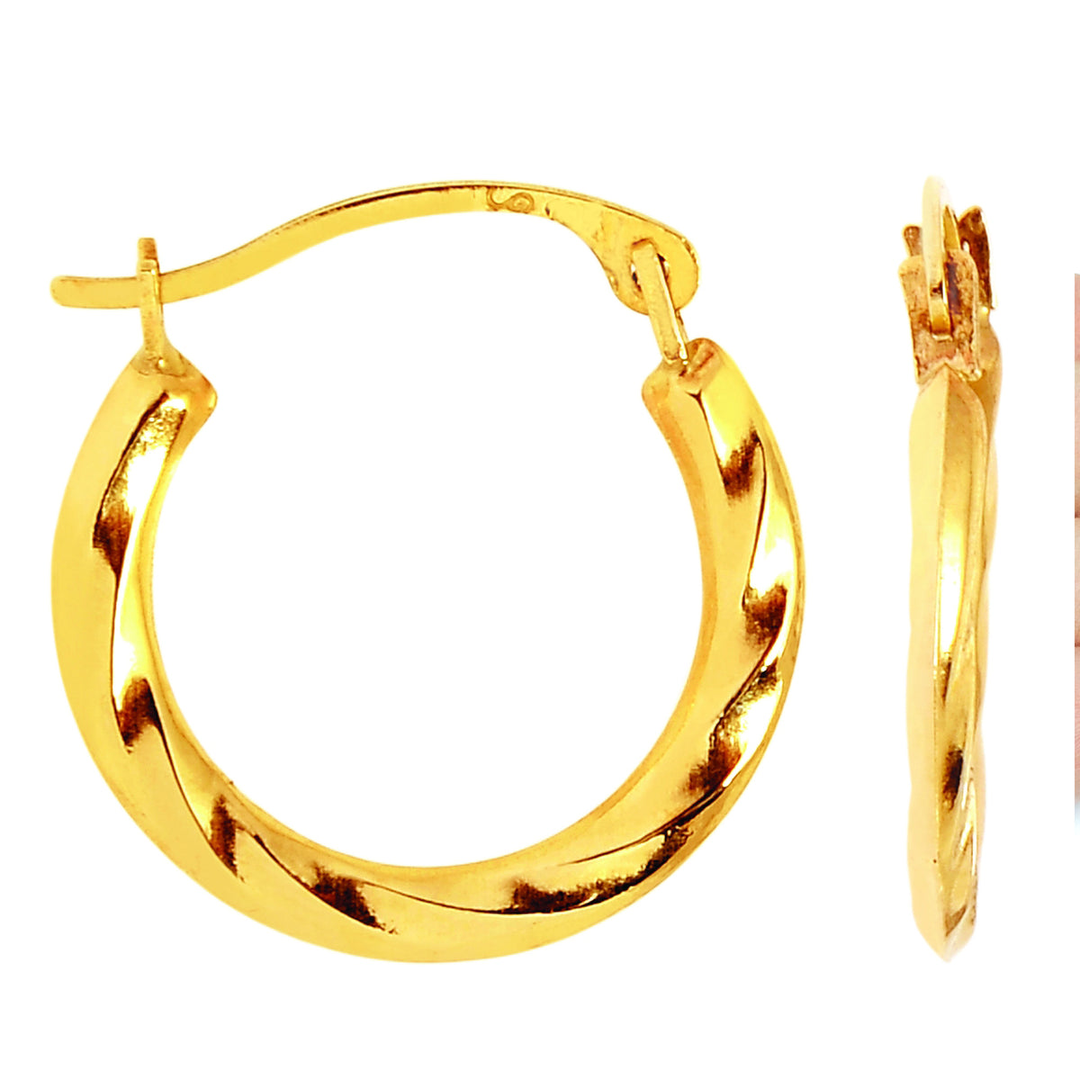 14k Yellow Gold Swirl Round Hoop Earrings, Diameter 12mm fine designer jewelry for men and women