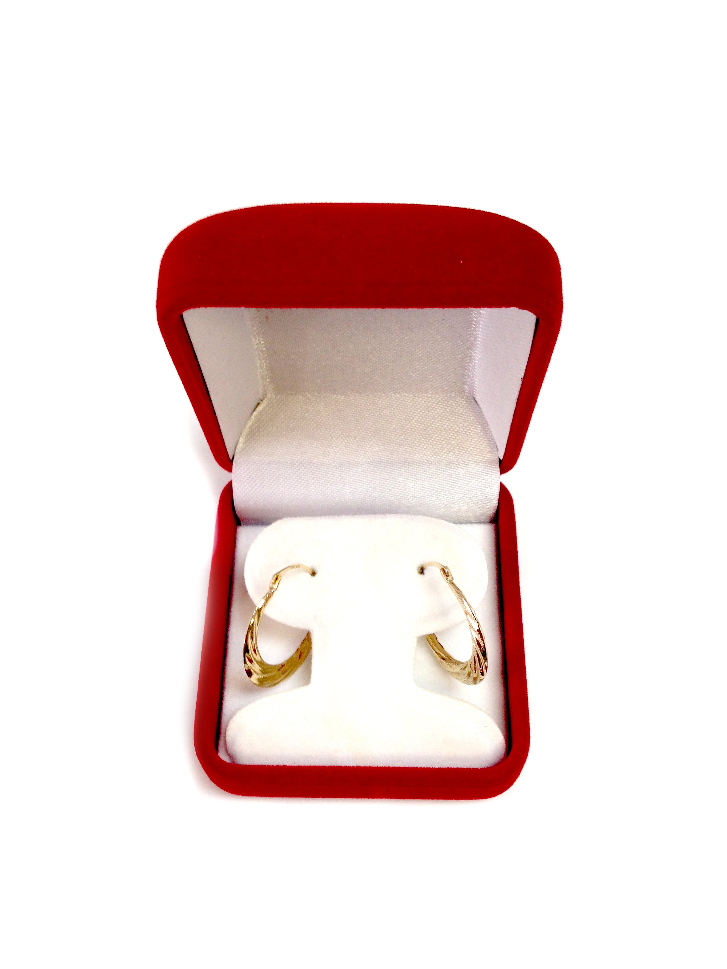 10k Yellow Gold Swirl Textured Graduated Round Hoop Earrings, Diameter 20mm fine designer jewelry for men and women