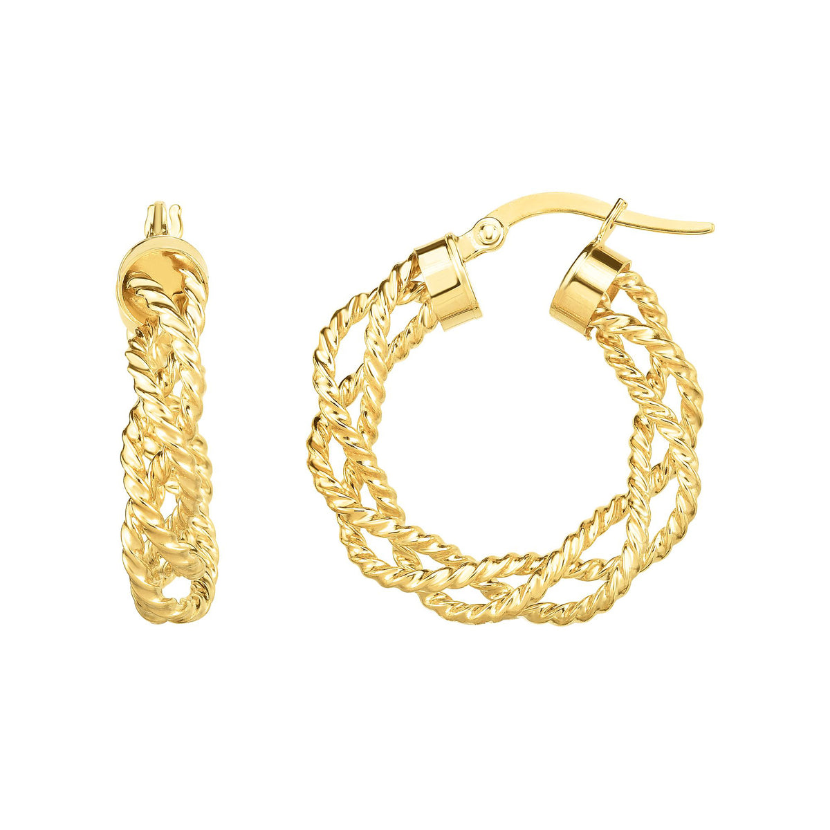 14K Gold Twisted Hoop Earring, Diameter 22mm fine designer jewelry for men and women