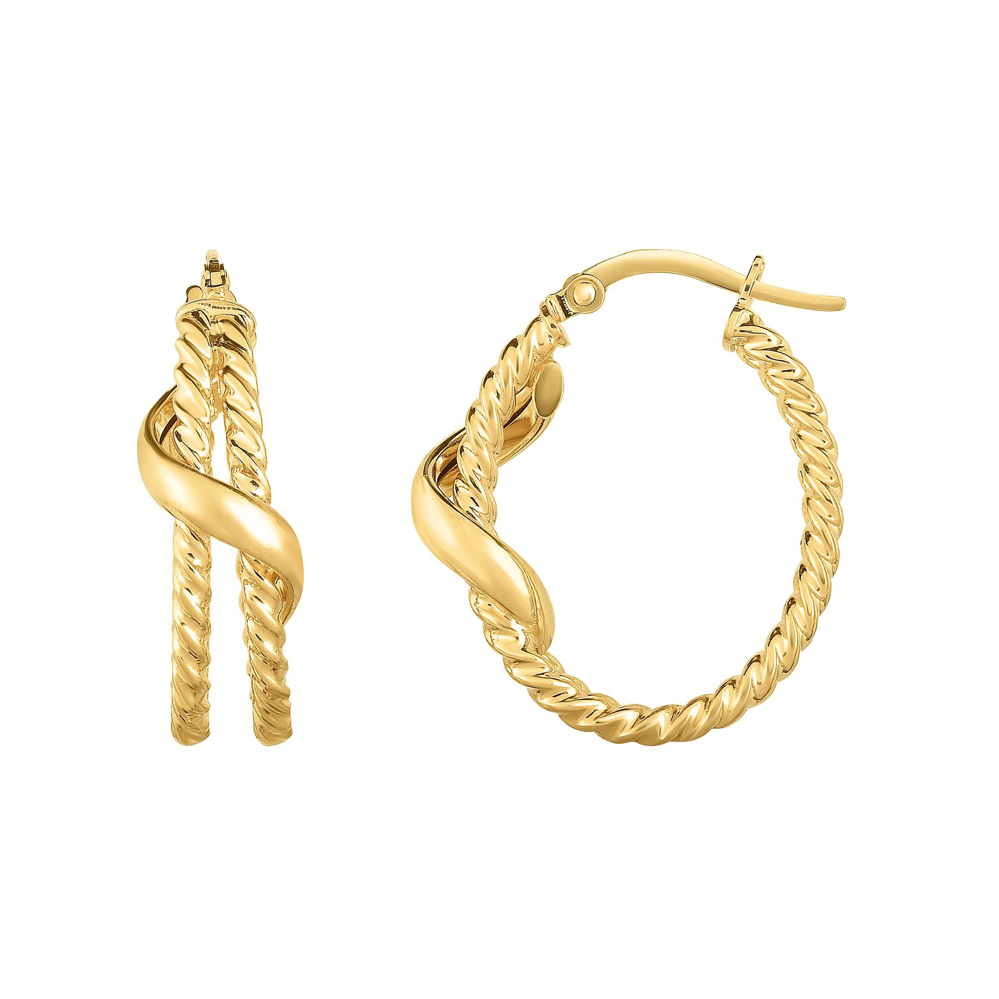 14K Gold Yellow Finish Oval Hoop Earrings fine designer jewelry for men and women