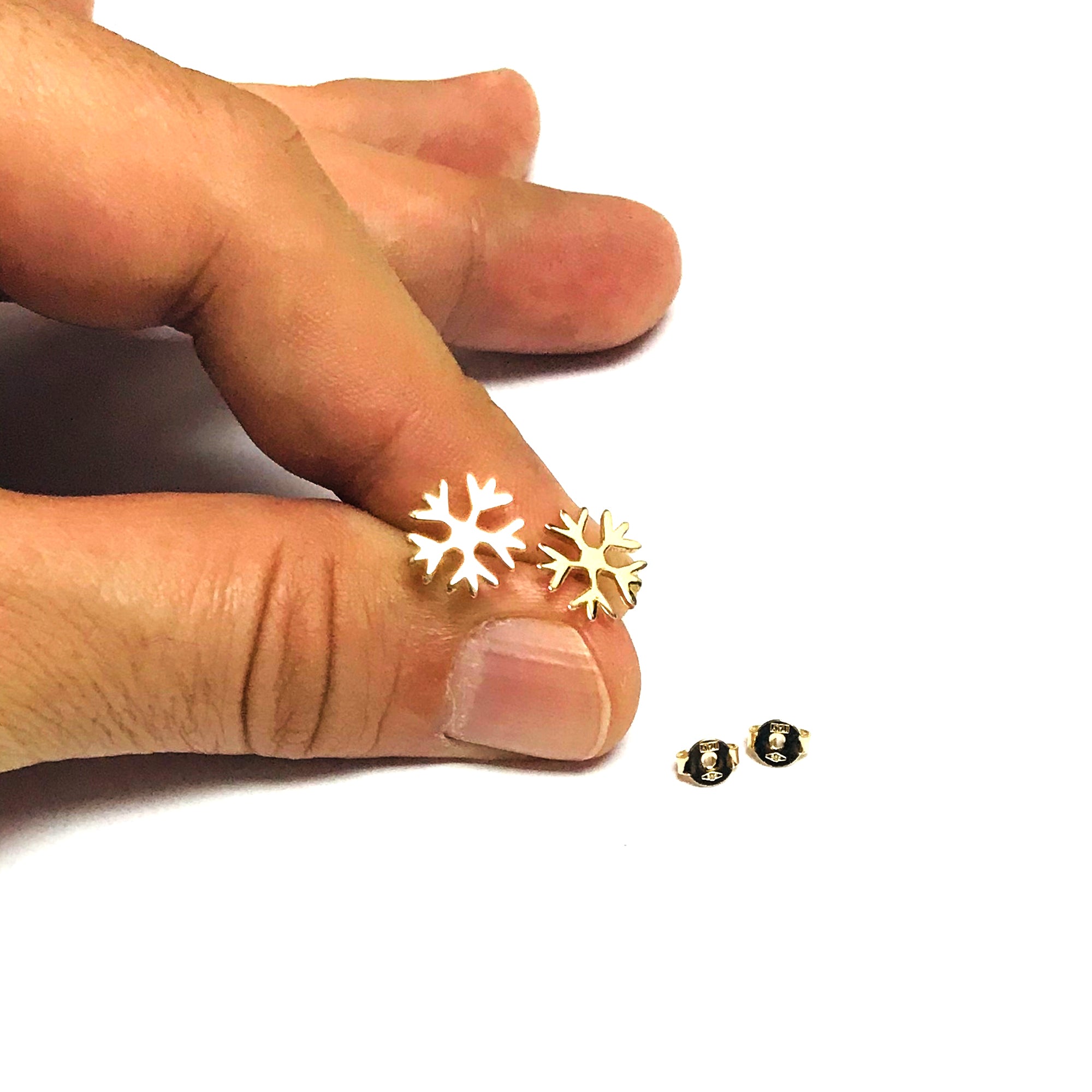 14k Yellow Gold Snow Flake Stud Earrings fine designer jewelry for men and women