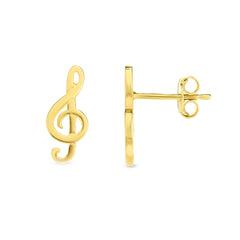14k Yellow Gold Treble Clef Music Stud Earrings