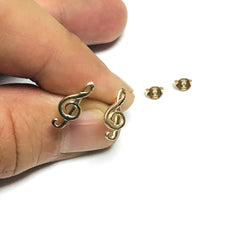 14k Yellow Gold Treble Clef Music Stud Earrings fine designer jewelry for men and women