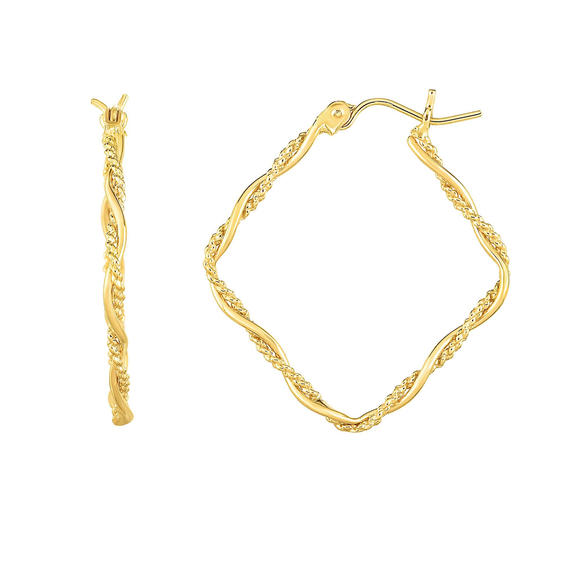 14K Gold Yellow Shiny Textured Tube Hoop Fancy Earrings fine designer jewelry for men and women