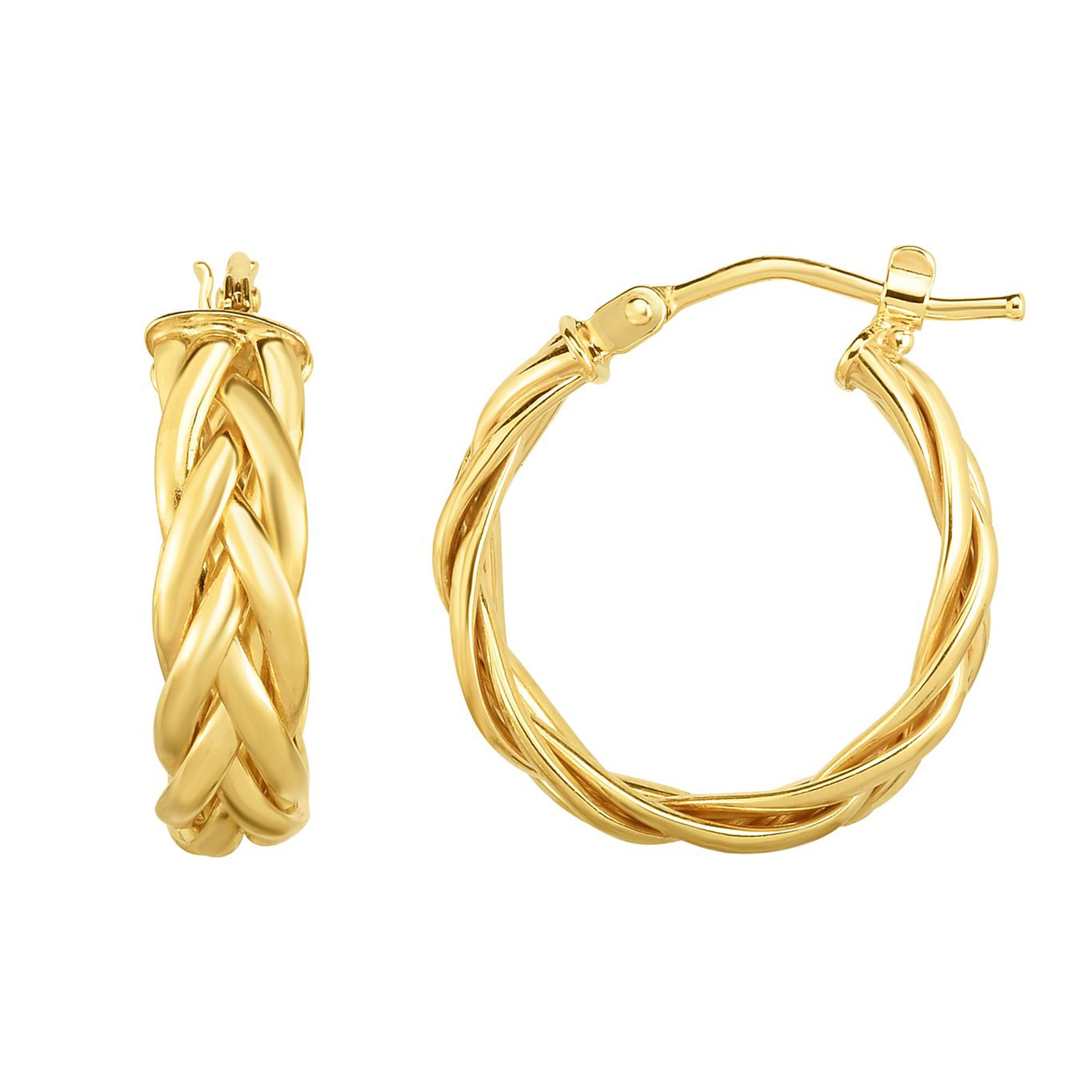 14K Gold Yellow Finish Hoop Fancy Earrings, Diameter 15mm fine designer jewelry for men and women