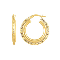 14K Gold Yellow Finish Hoop Fancy Earrings, Diameter 15mm fine designer jewelry for men and women