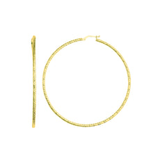 14K Yellow Gold Diamond Cut Round Design Hoop Earrings, Diameter 60mm fine designer jewelry for men and women