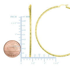 14K Yellow Gold Diamond Cut Round Design Hoop Earrings, Diameter 60mm fine designer jewelry for men and women