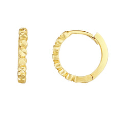 14K Gold Diamond Cut Round Huggie Hoop Earrings, 12mm fine designer jewelry for men and women