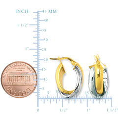 14K Yellow And White Gold Round Shape Two Tone Double Row Hoop Earrings fine designer jewelry for men and women