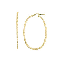 14K Yellow Gold Shiny Oval Shape Textured Hoop Earrings fine designer jewelry for men and women