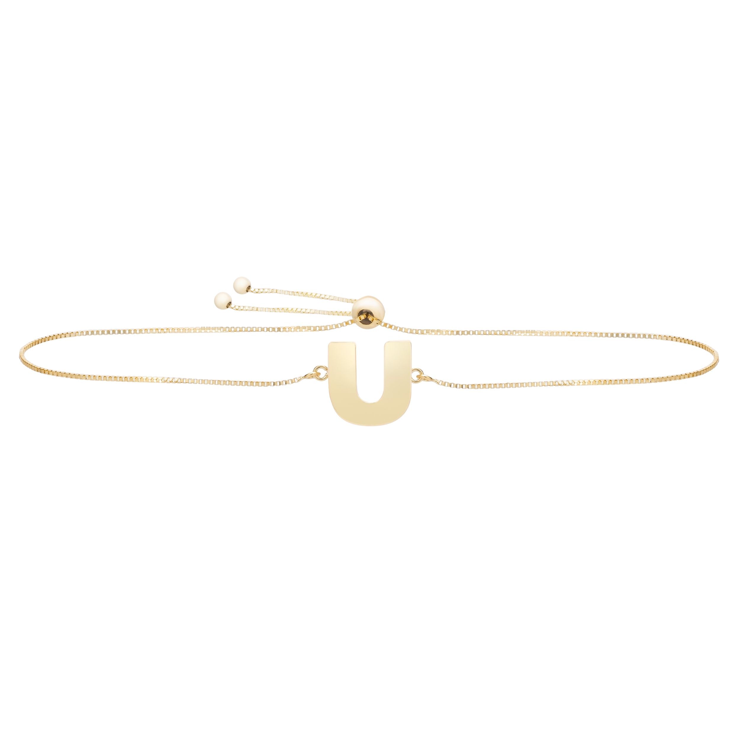 14k Yellow Gold Initial Letter Friendship Adjustable Bracelet, 9.25" fine designer jewelry for men and women