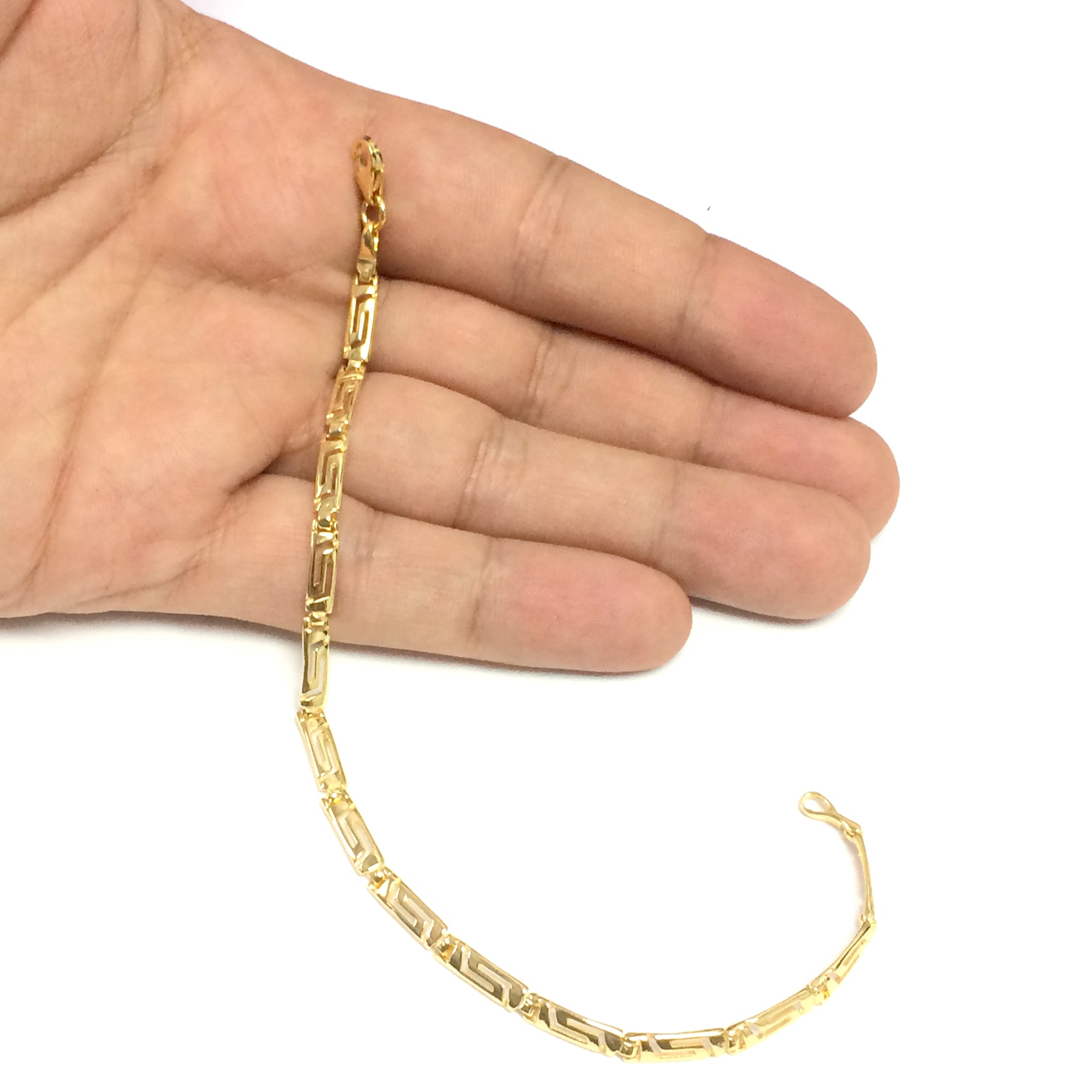Sterling Silver 18 Karat Gold Overlay Plated Greek Key Bracelet, 7.5" fine designer jewelry for men and women