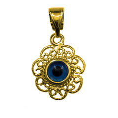 Sterling Silver Filigree Double Sided Evil Eye Pendant Charm 18 Karat Gold Overlay fine designer jewelry for men and women